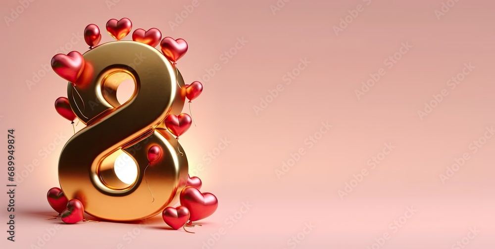 number 8 march foil with hearts.women's day number 8 march foil with hearts.women's day