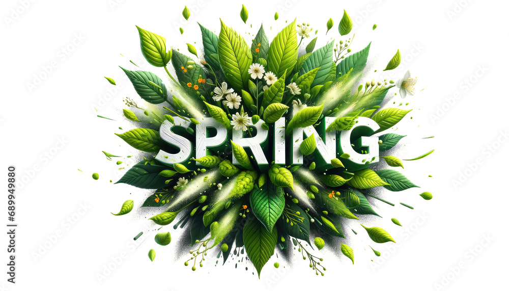 letter spring explode spring leaves  - obrazy, fototapety, plakaty 