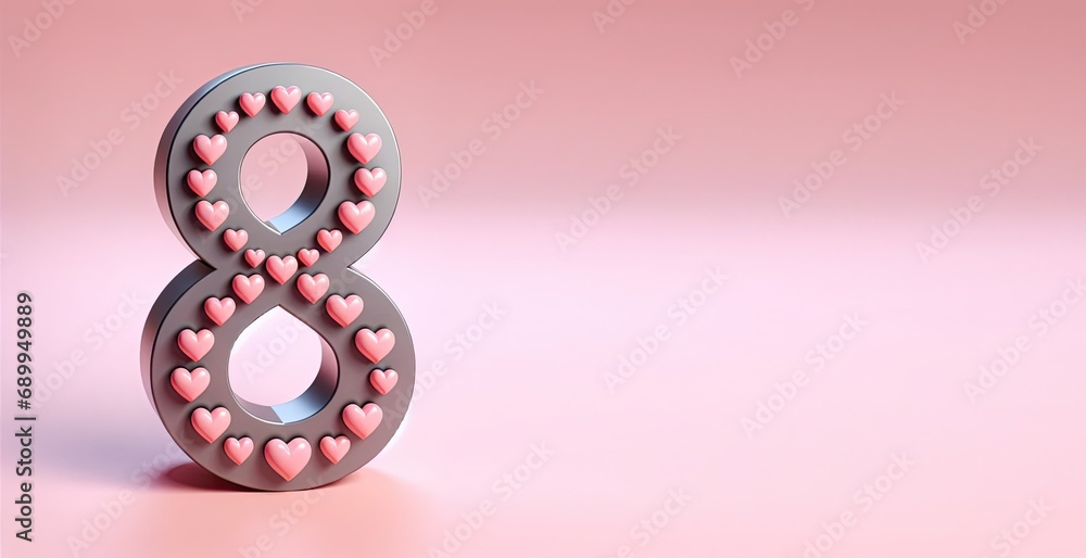number 8 march foil with hearts.women's day number 8 march foil with hearts.women's day