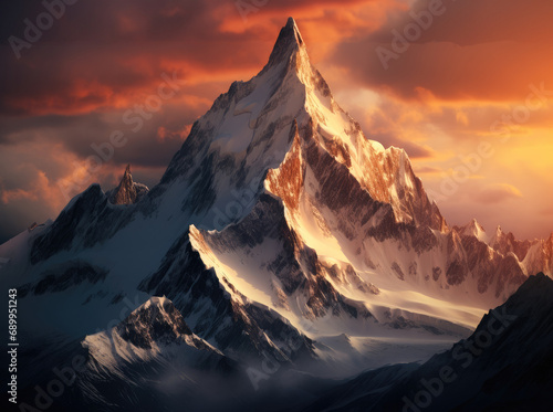 Dangerous peaks stand tall, Sunset, Mountain peaks.
