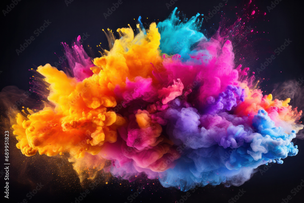 Splatter of colorful powder against a black backdrop. The vibrant display is AI Generative.