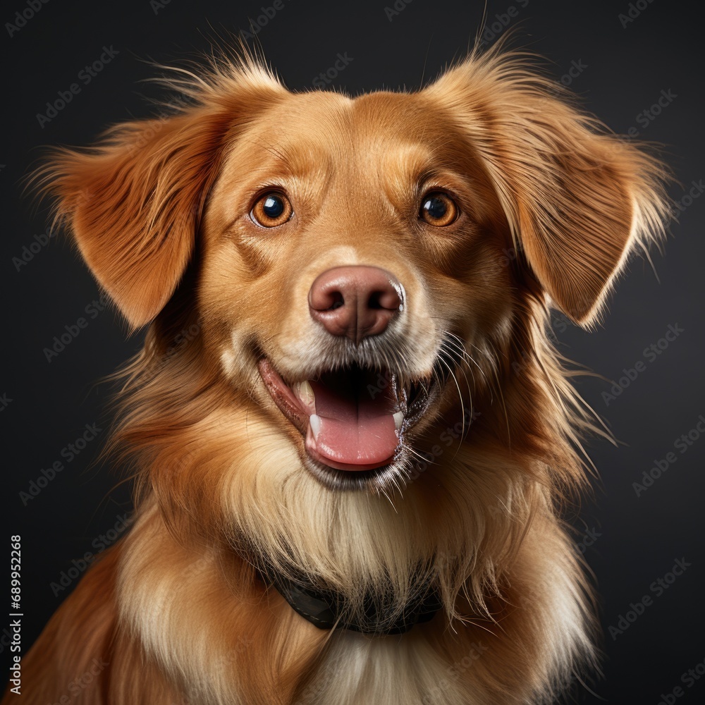 Pet Dog Studio Shot Realistic Brown Dog with Open Mouth, Looking at Camera Generative AI
