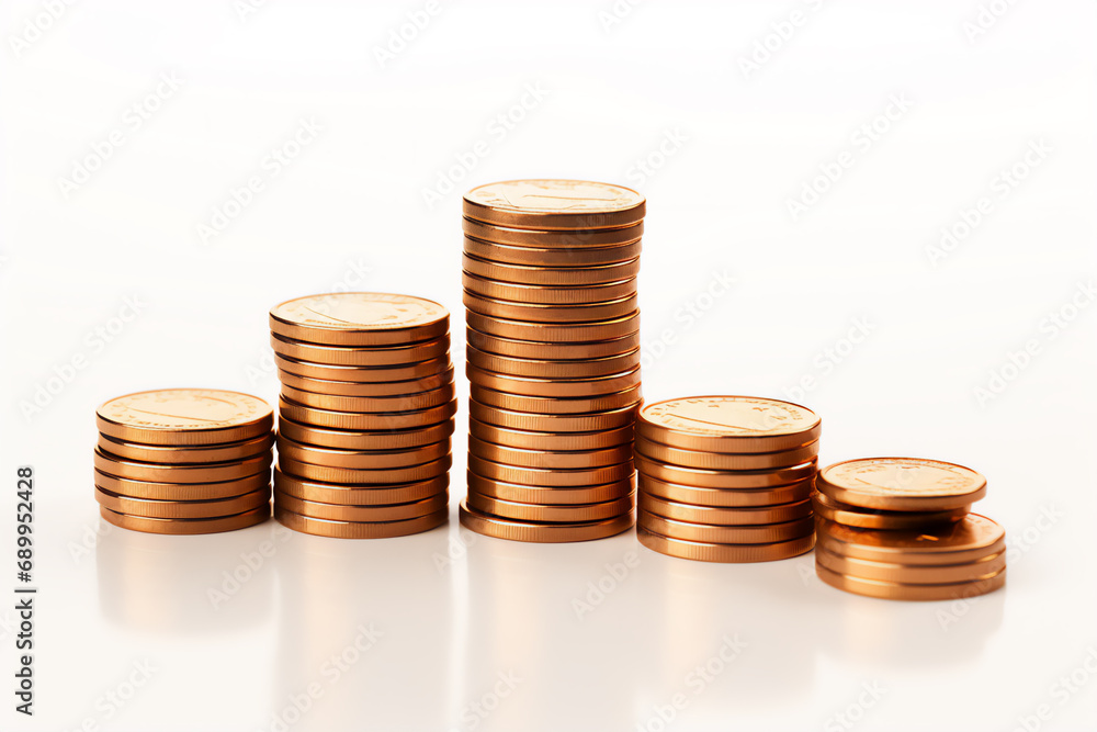 Stacks of coins isolated on white, coin pile Stacks of coins isolated on white, coin pile