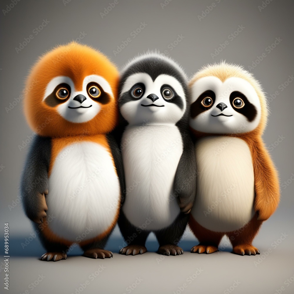 Fototapeta premium furry character, part sloth, part panda and part penguin, big eyes, cute, mascot