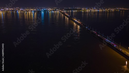 Night hyperlapse of the Roque Gonzales bridge, which connects Argentina and Paraguay. photo
