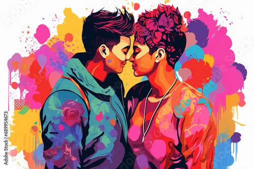 illustration of an LGBTQ couple in love 