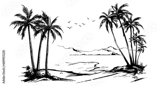 Topical tree on the beach, vector illustration.