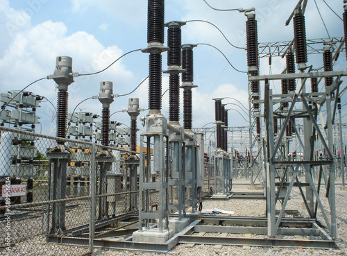 Equipment electrical installed on the foundation in high voltage substation.