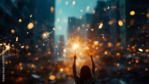 celebration of personal achievements personal growth enjoy life with sparklers with pyrotechnics photo