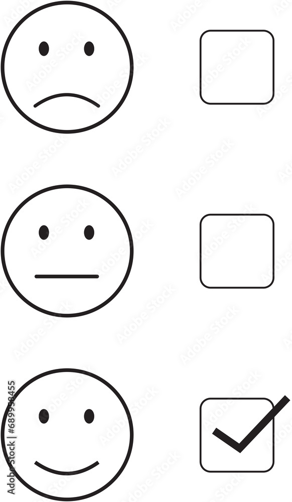 Fototapeta premium Emoji feedback scale icons set and black line icons transparent background