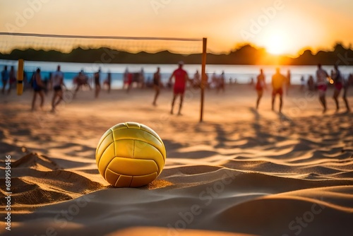 Volleyball on the sand at sunset, beach volleyball photo