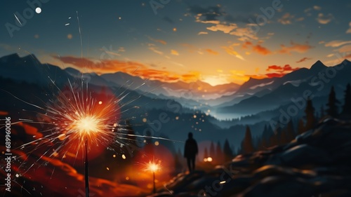 background landscape, with sparks of pyrotechnics, celebrating in nature celebration of friends