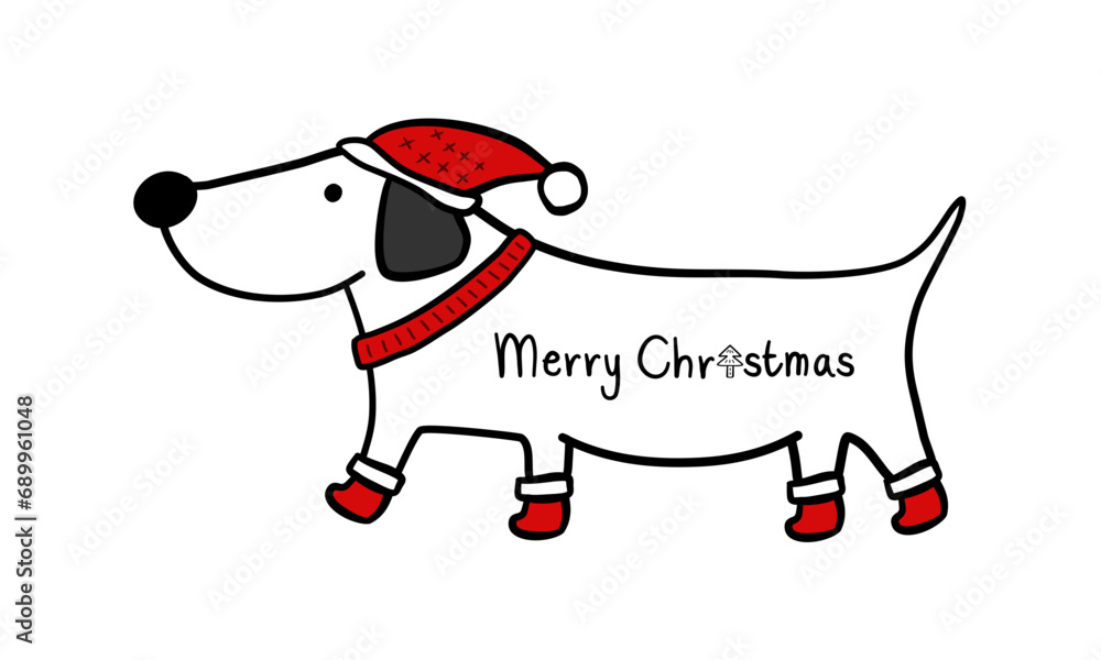 Minimal Vector Illustration of Cute Dachshund Puppy in Christmas Hat ...