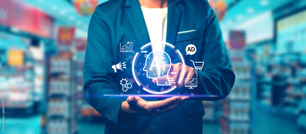 Businesspeople use artificial intelligence to help create targeted ads and chat with customers in the online social media marketplace.