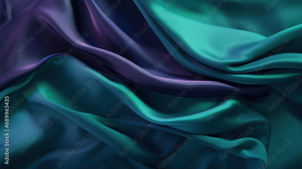 Obraz premium Closeup of rippled blue silk fabric. Whole background.