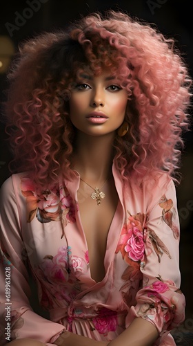 portrait of a woman with pink hair