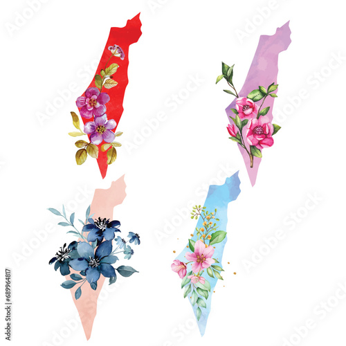 Palestine will be free, free Palestine map, Palestine flower flag vector illustration