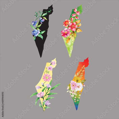 Palestine will be free, free Palestine map, Palestine flower flag vector illustration