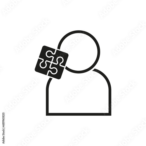 Head and puzzle icon. Meaning problem solver symbol. Vector illustration. EPS 10.