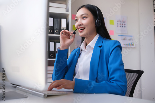 Customer service or woman consultant smile for success telemarketing, help or communication. Sales advisor, call center or employee for contact us consulting or customer support