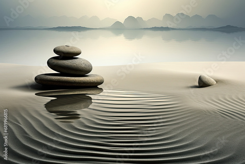 Minimalistic zen style with stacked pebbles