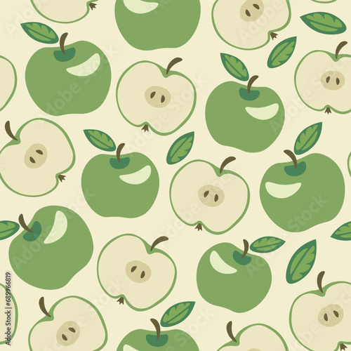 Apples cute trendy pattern. Green juicy fruits seamless vector illustration in trendy style. Gentle and elegant digital paper for packaging, textile, wrapping paper, for markets, advertising and kitch
