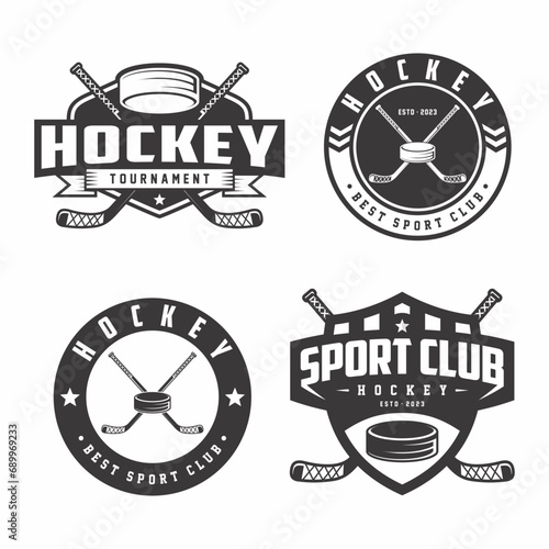 Set of Hockey club logo badge emblems, Hockey tournament, Hockey vector icons on white background