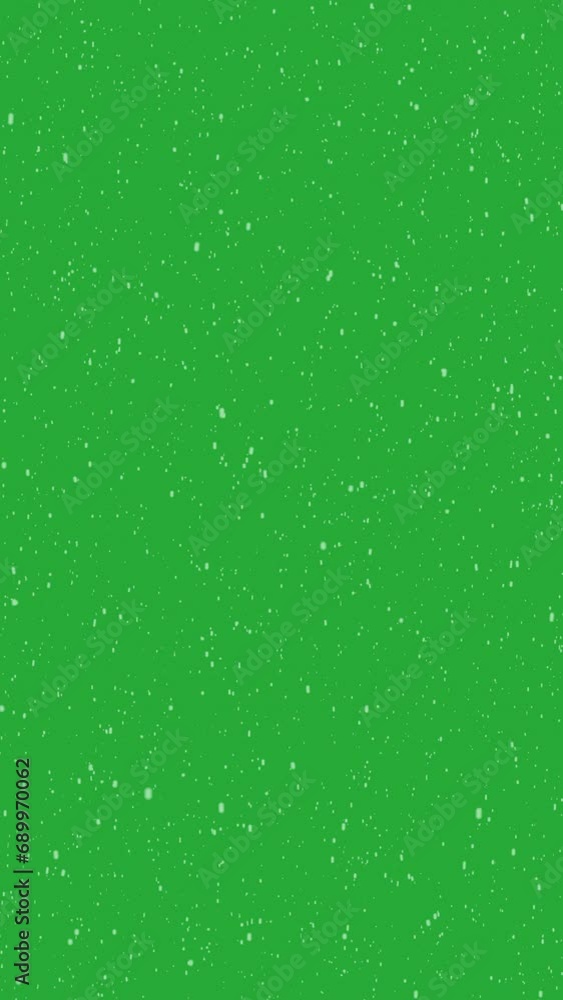 Snowfall animation on green background. Vertical video