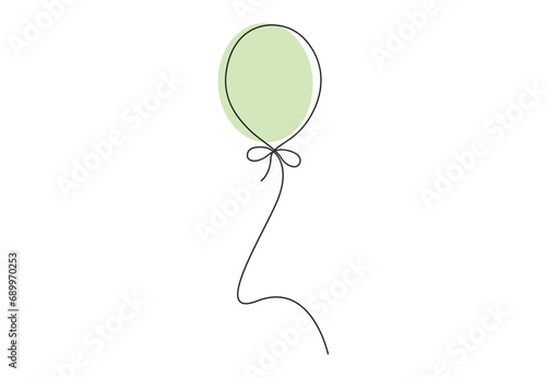 Balloon single continuous line drawing. Birthday decoration. Isolated on white background vector illustration. Pro vector.