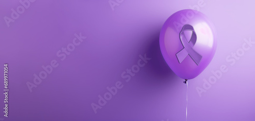 Purple ballon with purple ribbon for World cancer awareness, a Domestic Violence,  Leprosy  awareness photo