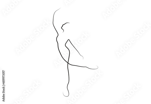 Single continuous line drawing ballerina in ballet motion. Sexy girl ballerina performs art dance concept. Vector illustration. Pro vector.