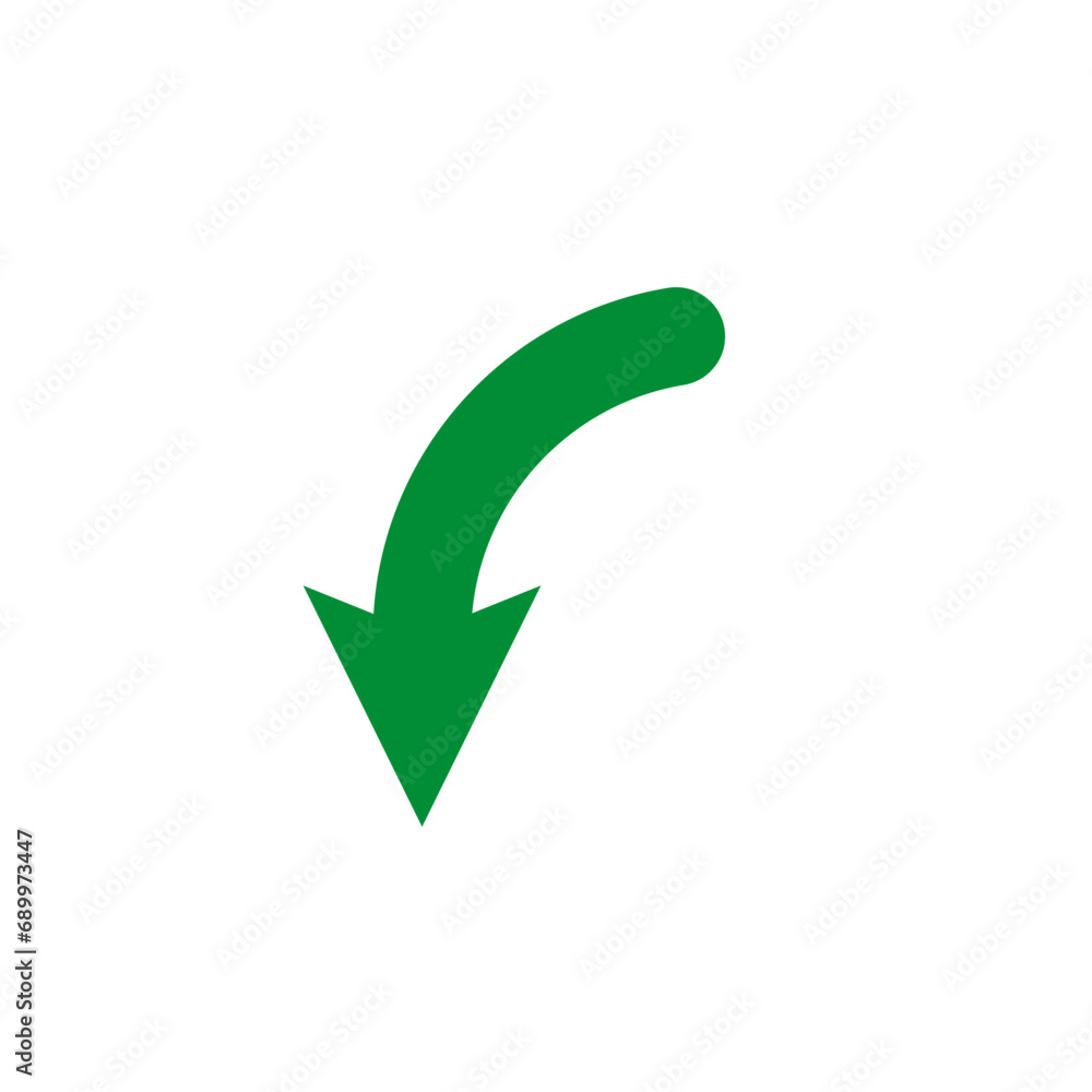 Semi circle green turn arrow. Semicircular rounded curved one-sided arrow. Vector illustration. Semi circle green turn arrow. Semicircular rounded curved one-sided arrow. Vector illustration.