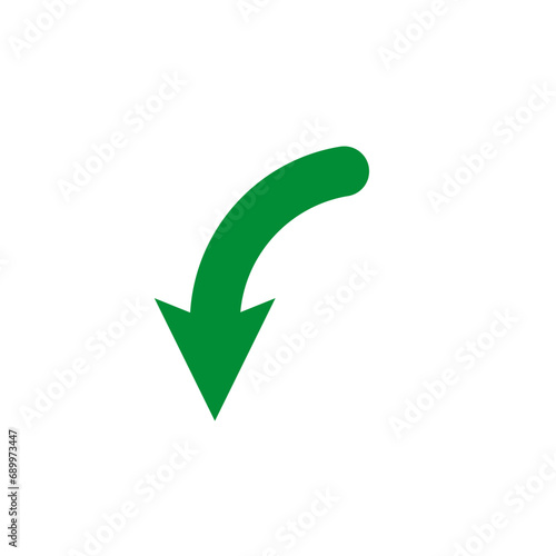 Semi circle green turn arrow. Semicircular rounded curved one-sided arrow. Vector illustration. 