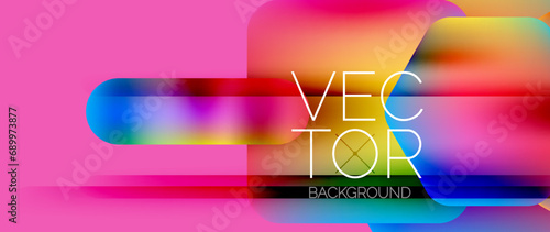 Dynamic bright colorful geometric elements with fluid gradients, lights, shadows blend in a minimal backdrop, creating captivating composition