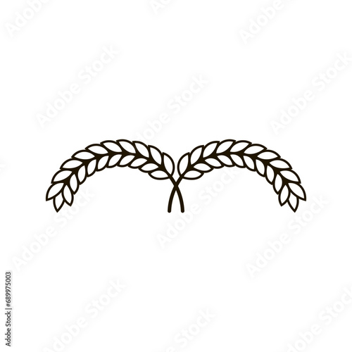 Two bent crossed spikelets together. A semicircular curved shape.