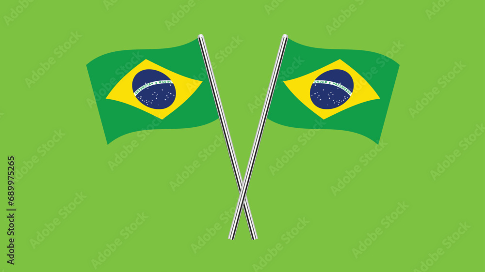 Flag Of Brazil, Brazil  flag vector  illustration, National flag of Brazil, cross table flag of Brazil isolated on green background.