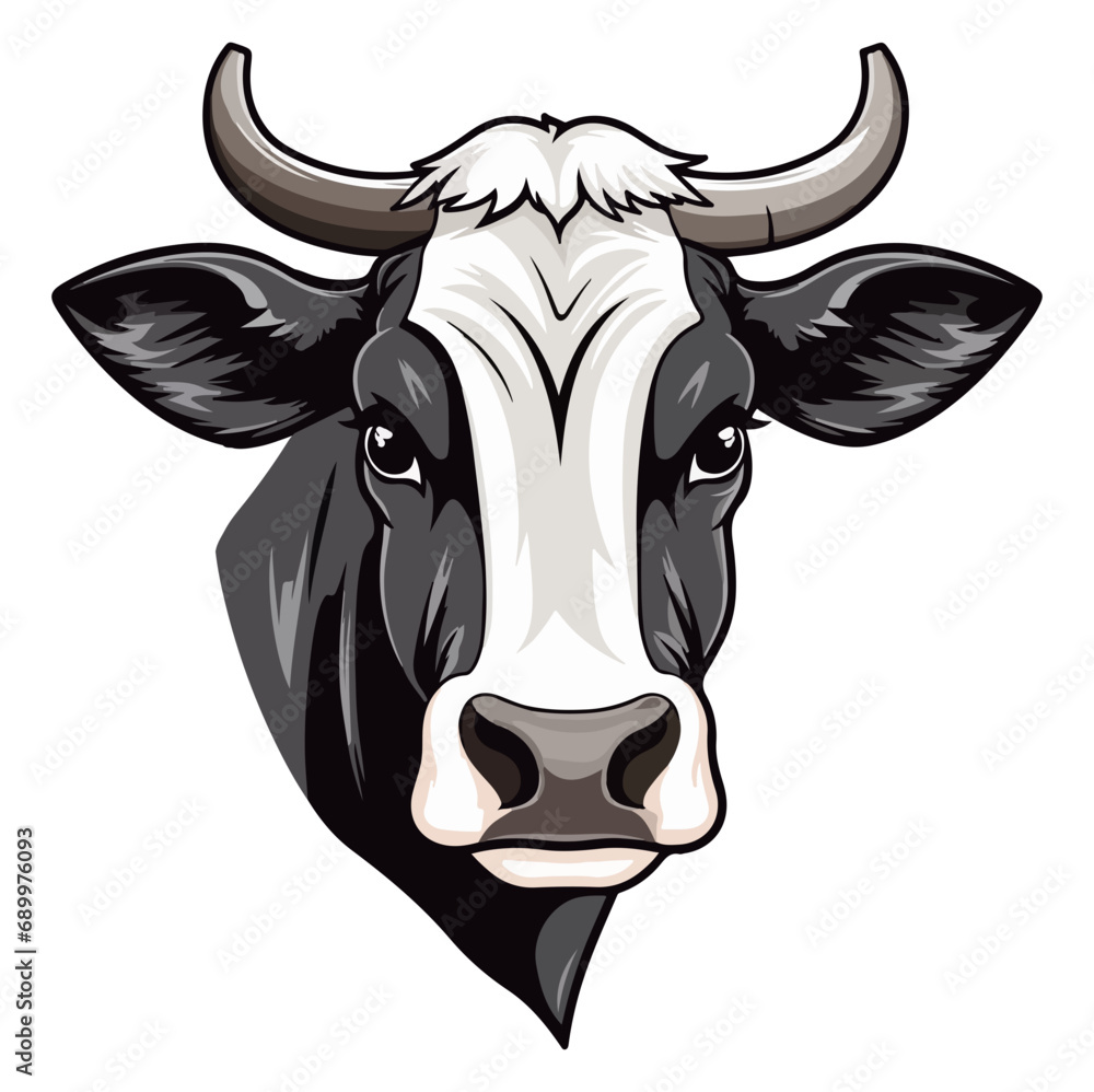Cow Portrait Sticker, Cow mascot logo illustration, Cow character, generative ai