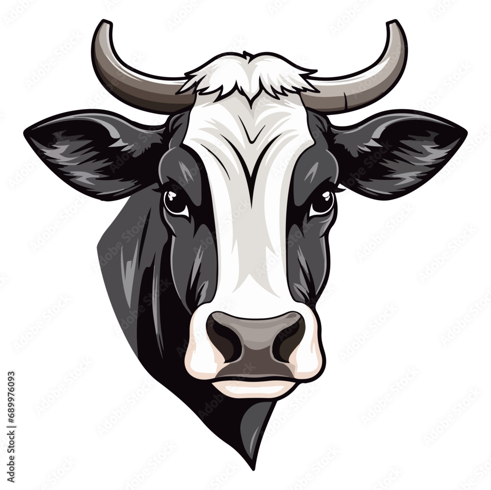 Naklejka premium Cow Portrait Sticker, Cow mascot logo illustration, Cow character, generative ai