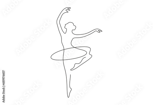 Continuous single line drawing woman beauty ballet dancer in elegance motion ballerina vector. Isolated on white background vector illustration. Pro vector.