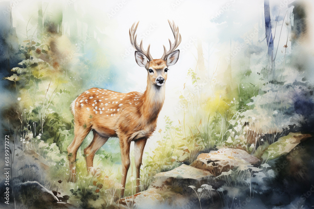 Naklejka premium Watercolor deer background picture, picture used for decoration.