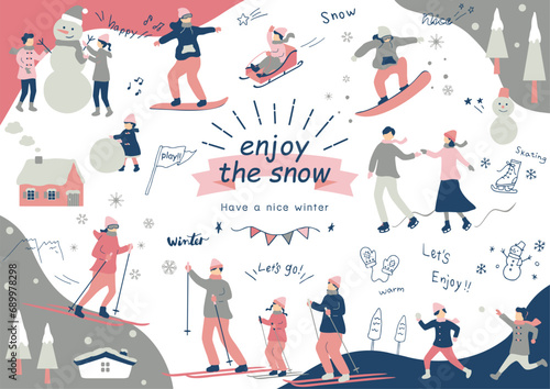 ウインタースポーツを楽しむ人達