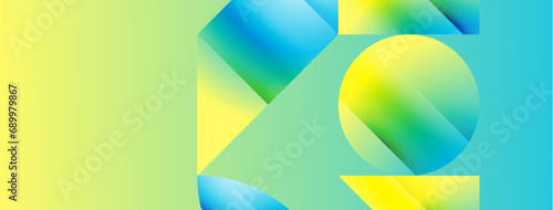 Serene gradient template. Circles and triangles mingle in minimalist perfection. Gentle fusion of forms and hues creates balanced yet captivating backdrop, embodying modern sophistication
