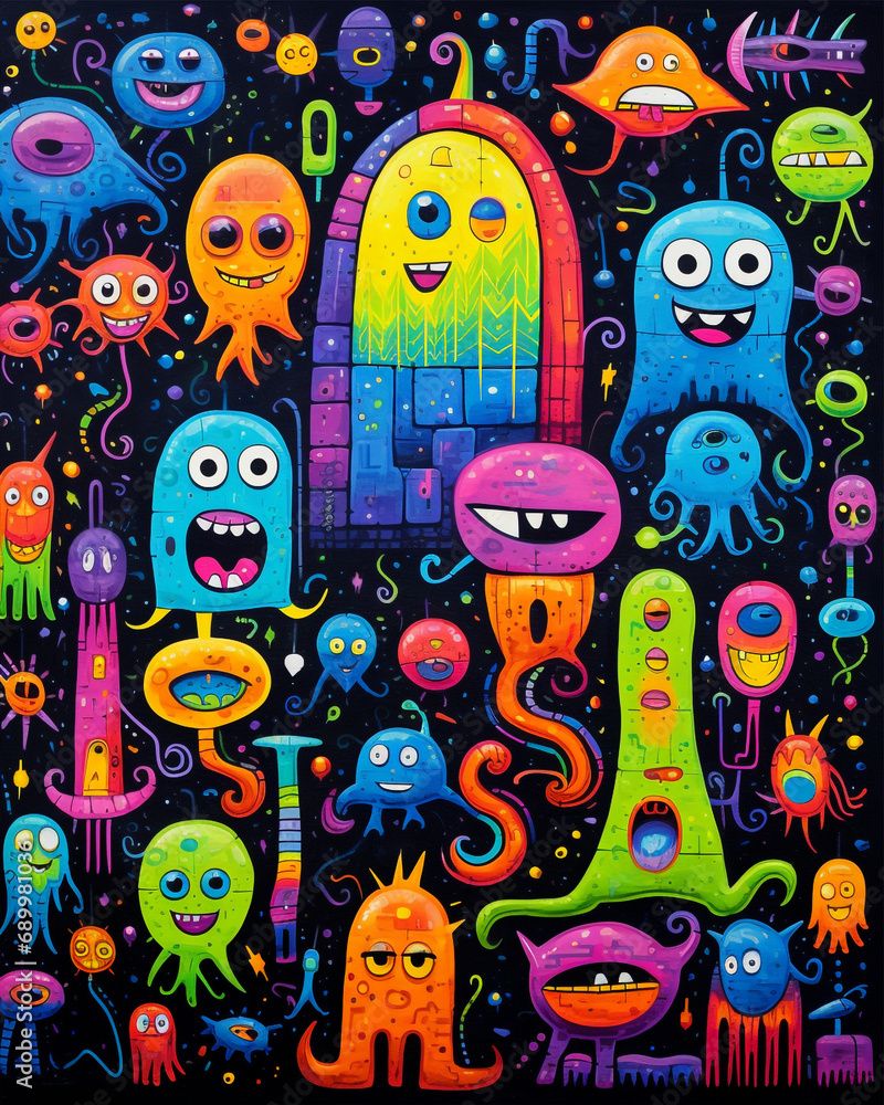 halloween monsters spooky background set of funny monsters Emotions, cartoon faces, funny monsters. Mega collection of posters. Big Set of vector illustrations. Simple background pictures, perfect for