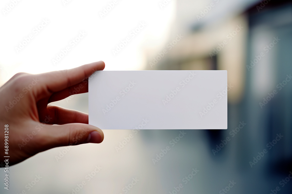 Generative AI illustration of hand holding a blank card Generative AI illustration of hand holding a blank card
