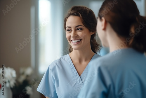 Portrait of a smiling nurse providing support to patients at hospital