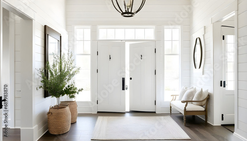 front door entryway foyer with farmhouse design