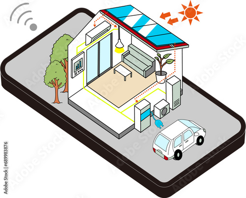 ZEH住宅・エコ住宅・省エネ住宅をスマートフォンで管理するイメージイラスト