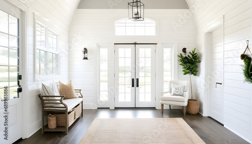 front door entryway foyer with farmhouse design photo