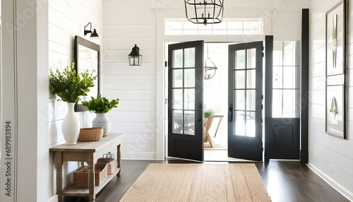 front door entryway foyer with farmhouse design