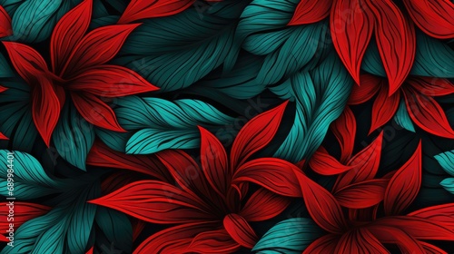 Red tropical leaves seamless pattern